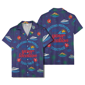 cruise ship & palm fronds watercolor vacation memories hawaiian shirt