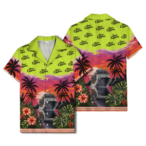 cruise ship sunset palm trees hibiscus flowers hawaiian shirt for men