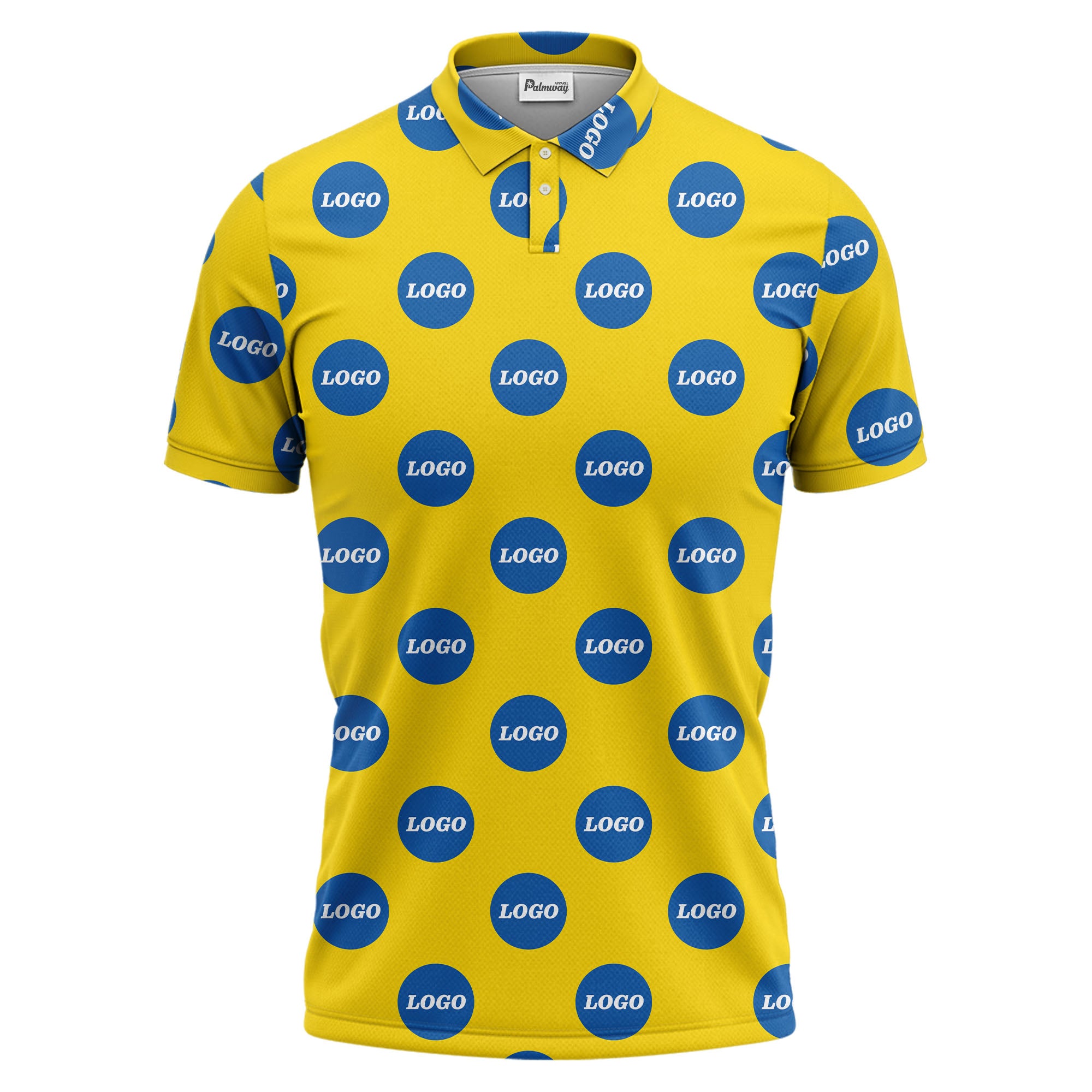 custom color logo polo shirt | bold branded repeating pattern