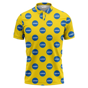custom color logo polo shirt | bold branded repeating pattern