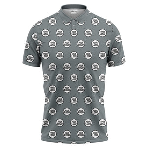custom geometric circles logo polo shirt in red white black for men
