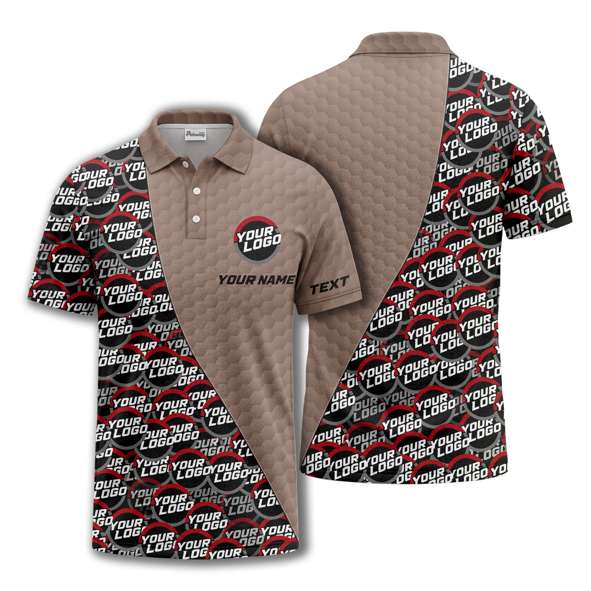 custom logo circles & hexagons grid polo shirt for men