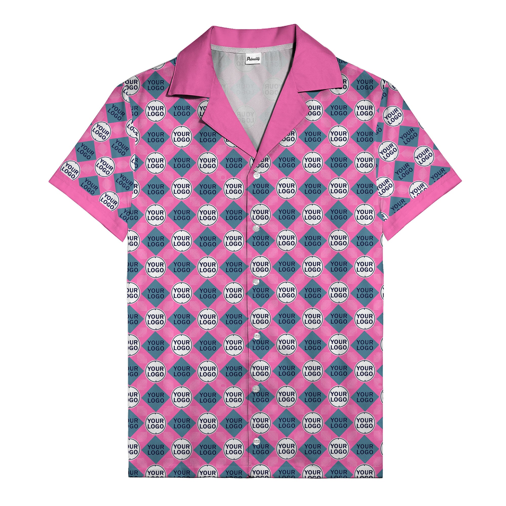 custom logo diamond grid pattern hawaiian shirt for men