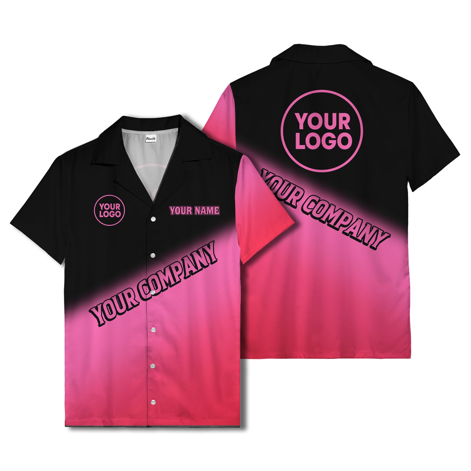 custom logo gradient black white corporate hawaiian shirt