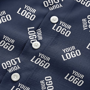 custom logo repeat navy white illustrated hawaiian shirt for personalized style