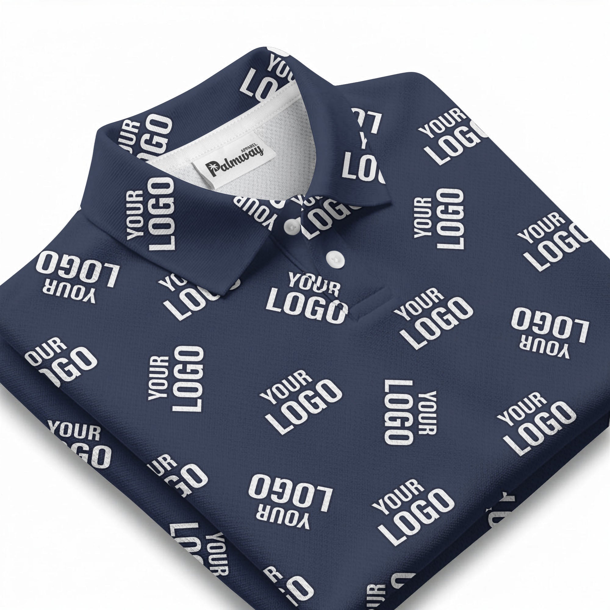 custom logo repeating text navy white hawaiian polo shirt for men