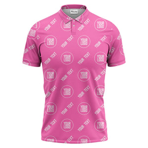 custom logo & text repeat pattern black personalized polo shirt for men