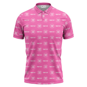custom logo & text repeat pattern black polo shirt for men