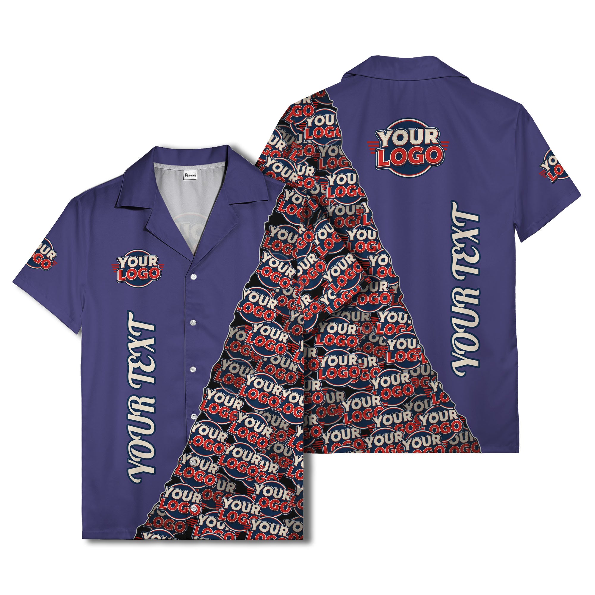 custom logo & vertical text repeat pattern hawaiian shirt