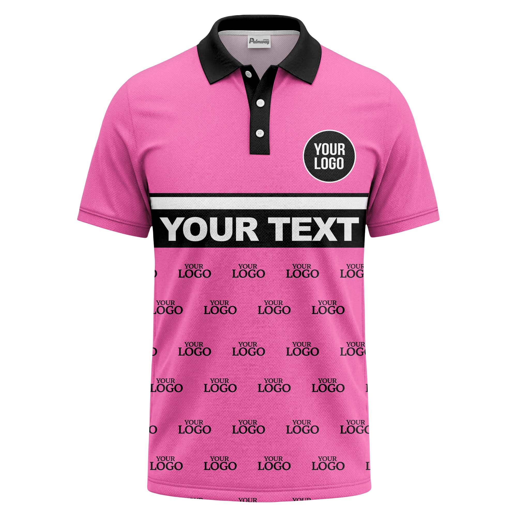custom monogram logo repeat & text banner all over polo shirt