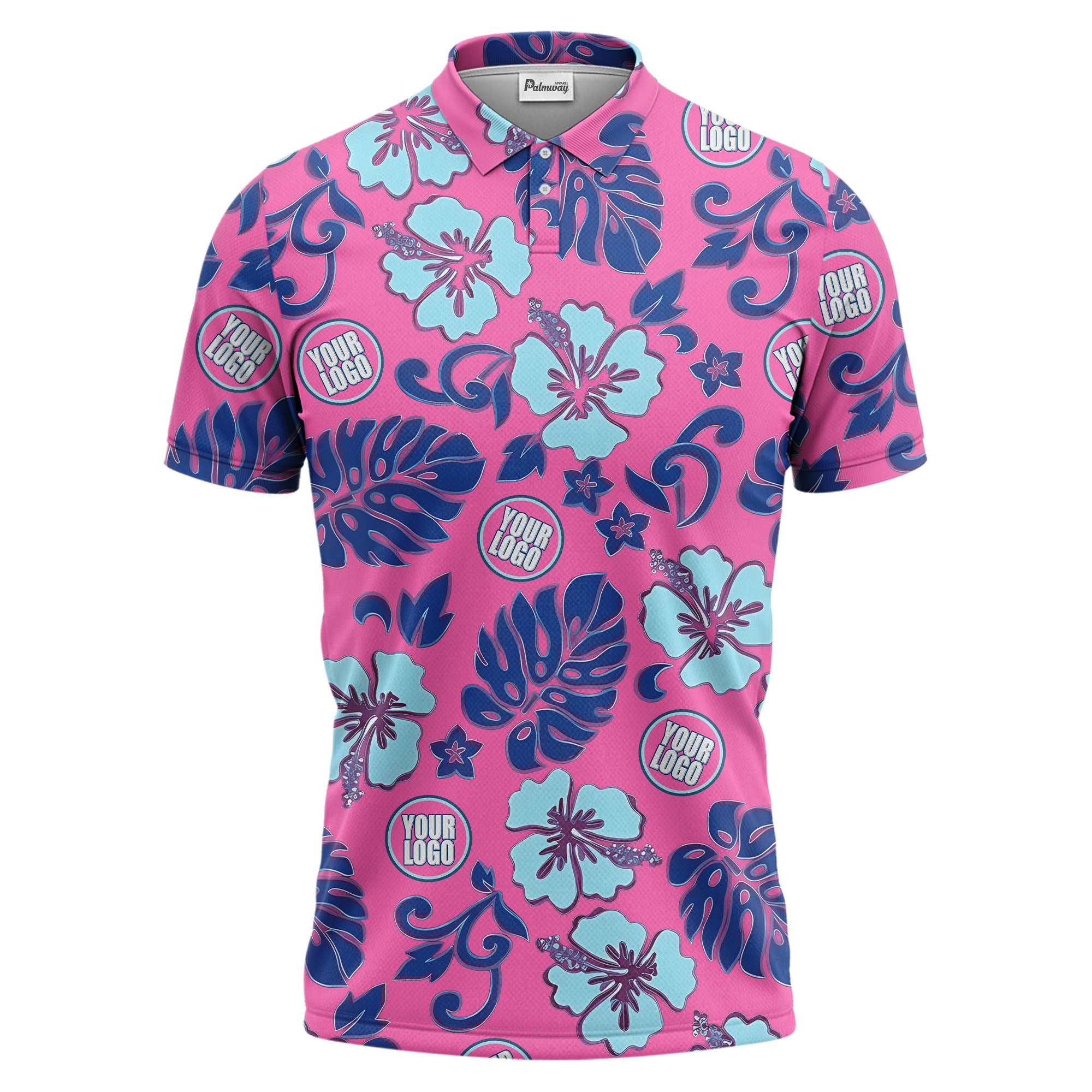blue tropical floral polo hawaiian shirt