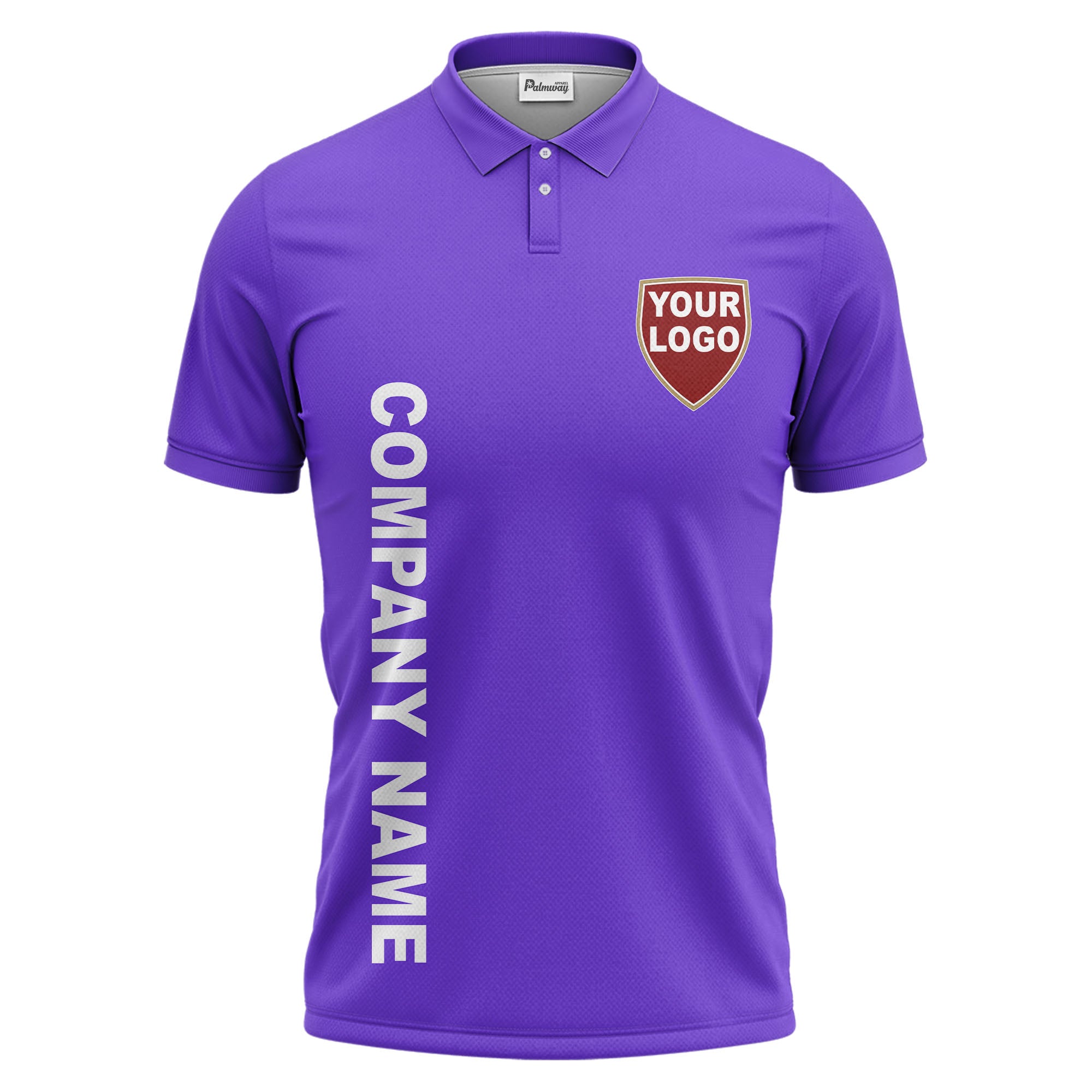 custom shield logo vertical text corporate branded polo shirt