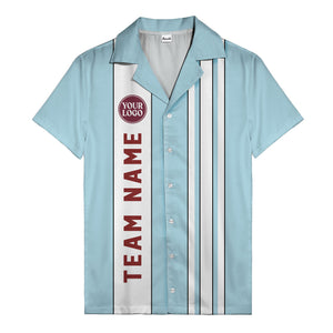 Custom Team Logo Striped Maroon Black White Hawaiian Shirt For Men