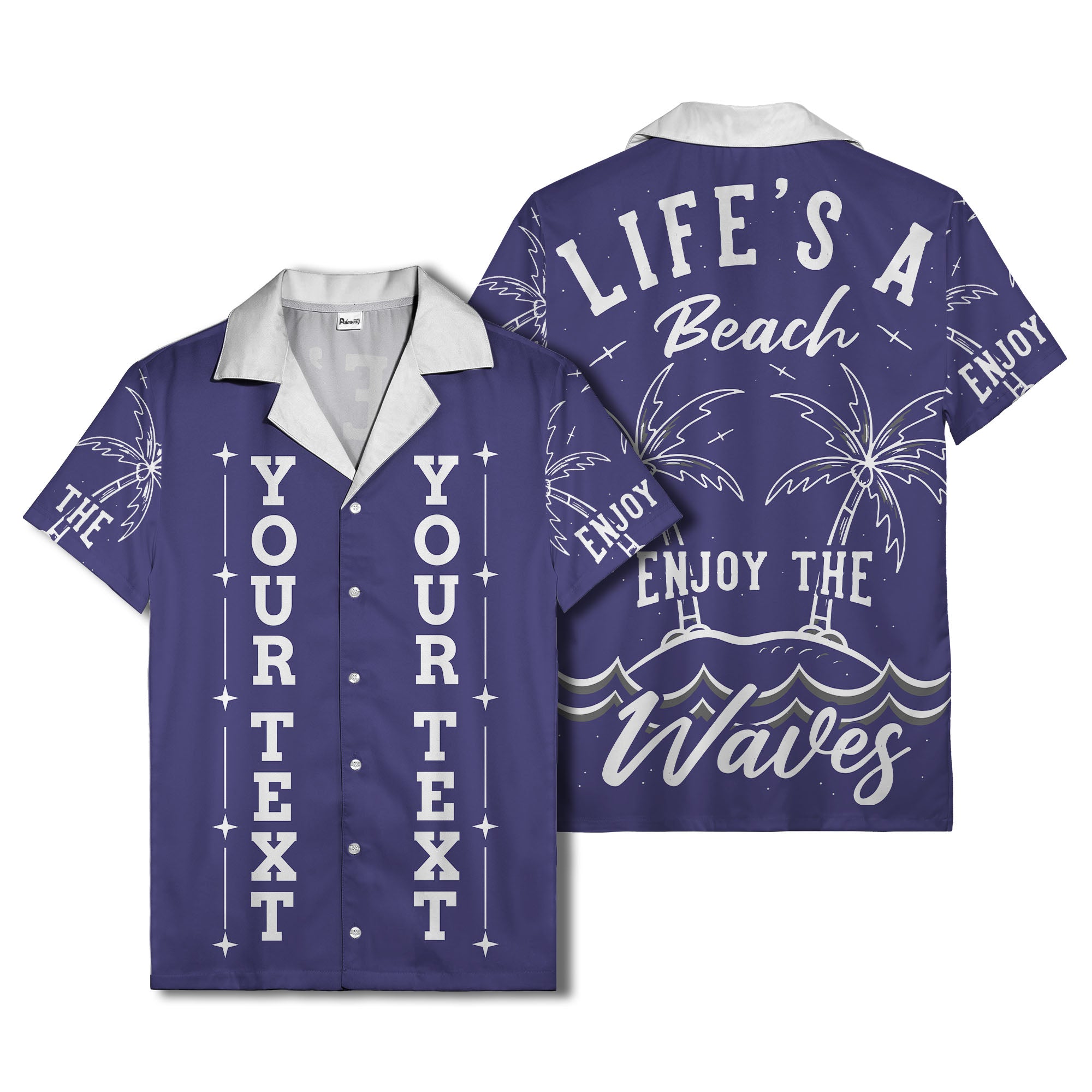 customizable text palm trees & stars graphic hawaiian shirt for men