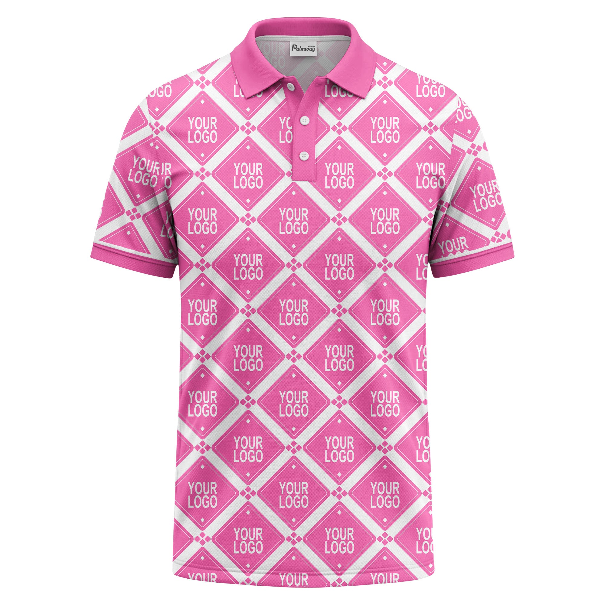 diamond grid logo repeat all over print polo shirt