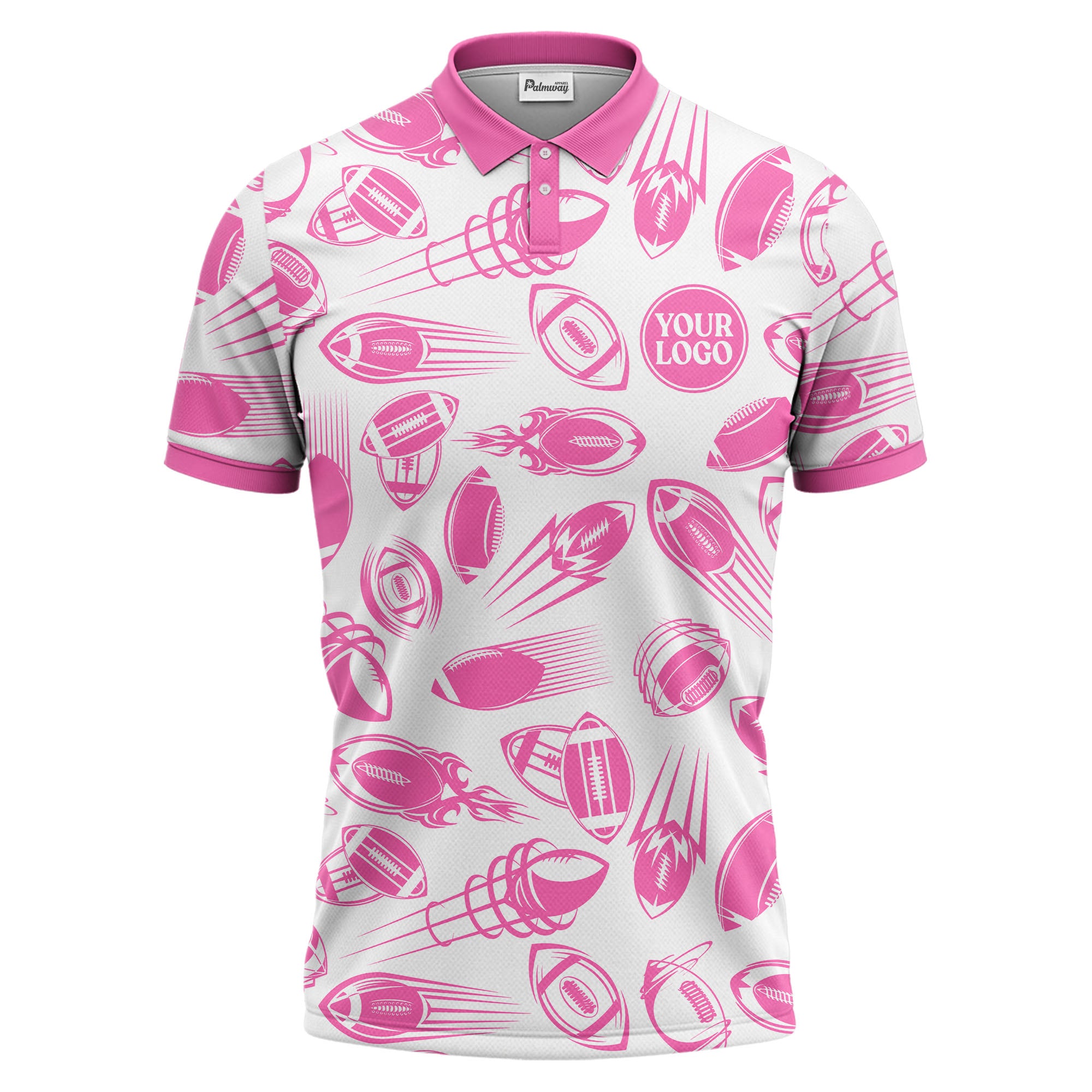 dynamic footballs & speed lines graphic black white sports polo shirt