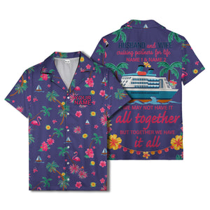 flamingo sailboat hibiscus palm watercolor hawaiian shirt
