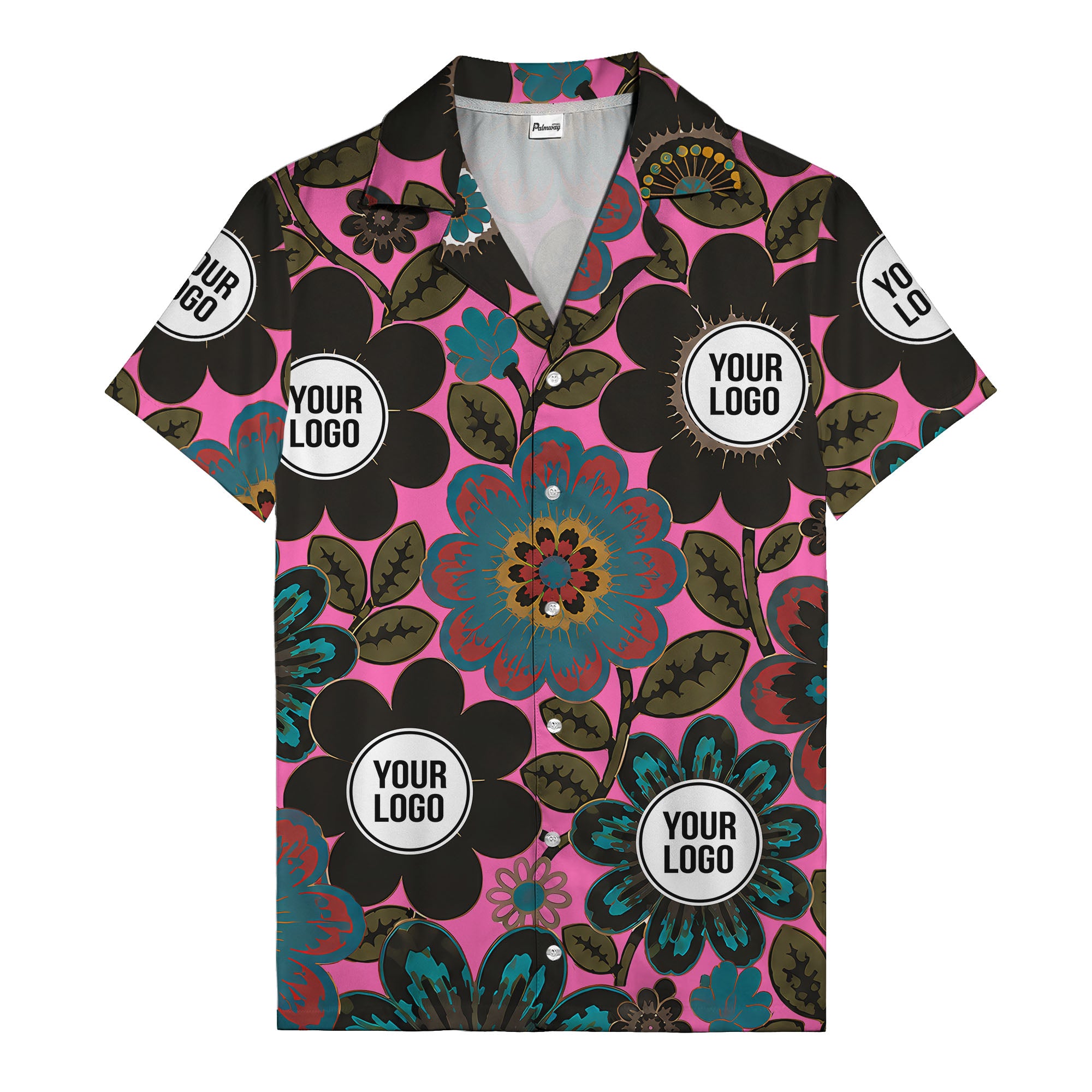 floral mandala & custom logo circle hawaiian shirt for men