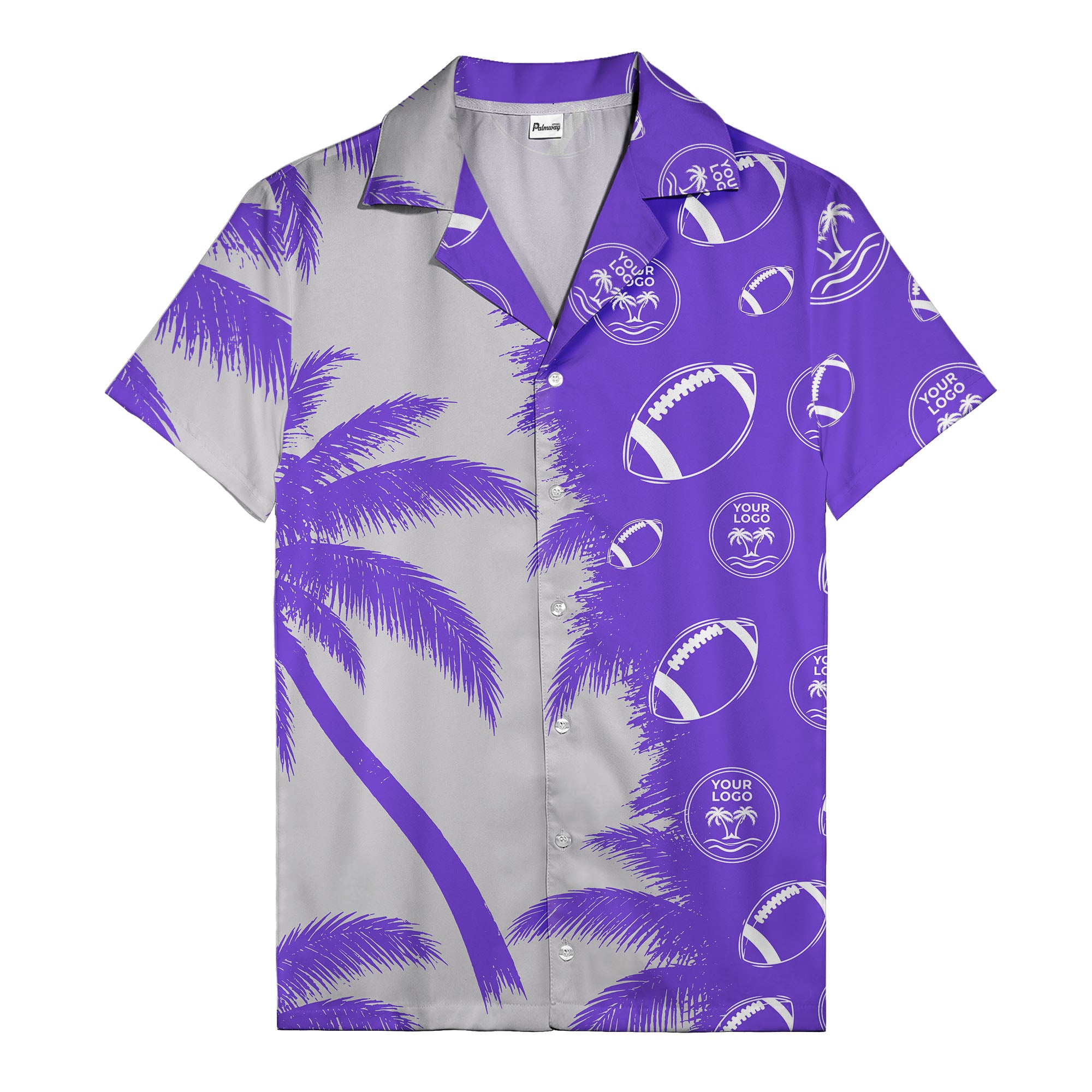 footballs & palm tree silhouettes black white graphic hawaiian shirt