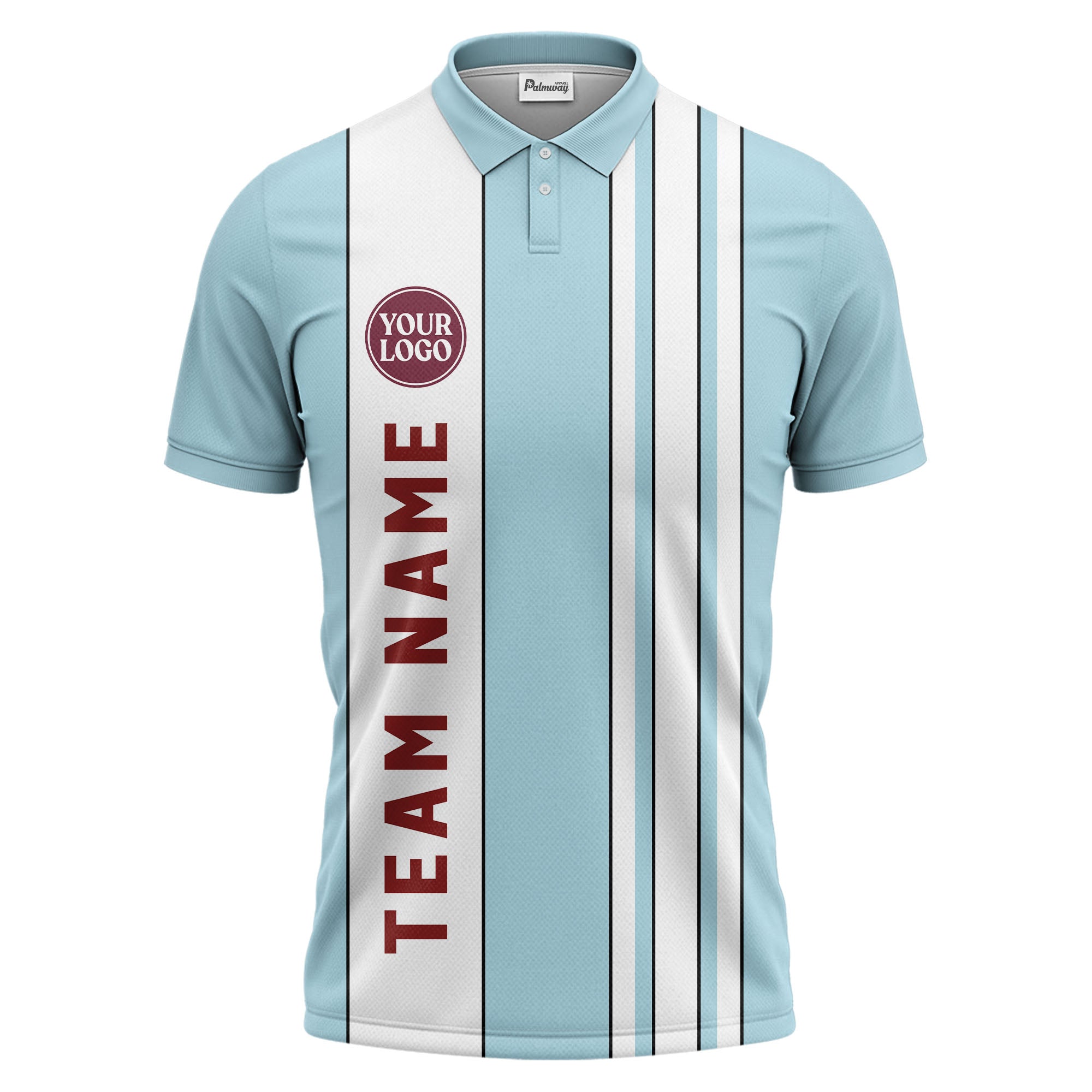 Geometric Maroon Black White Striped Team Polo Shirt With Custom Text Panel