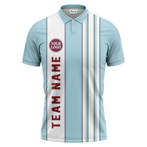 Geometric Maroon Black White Striped Team Polo Shirt With Custom Text Panel