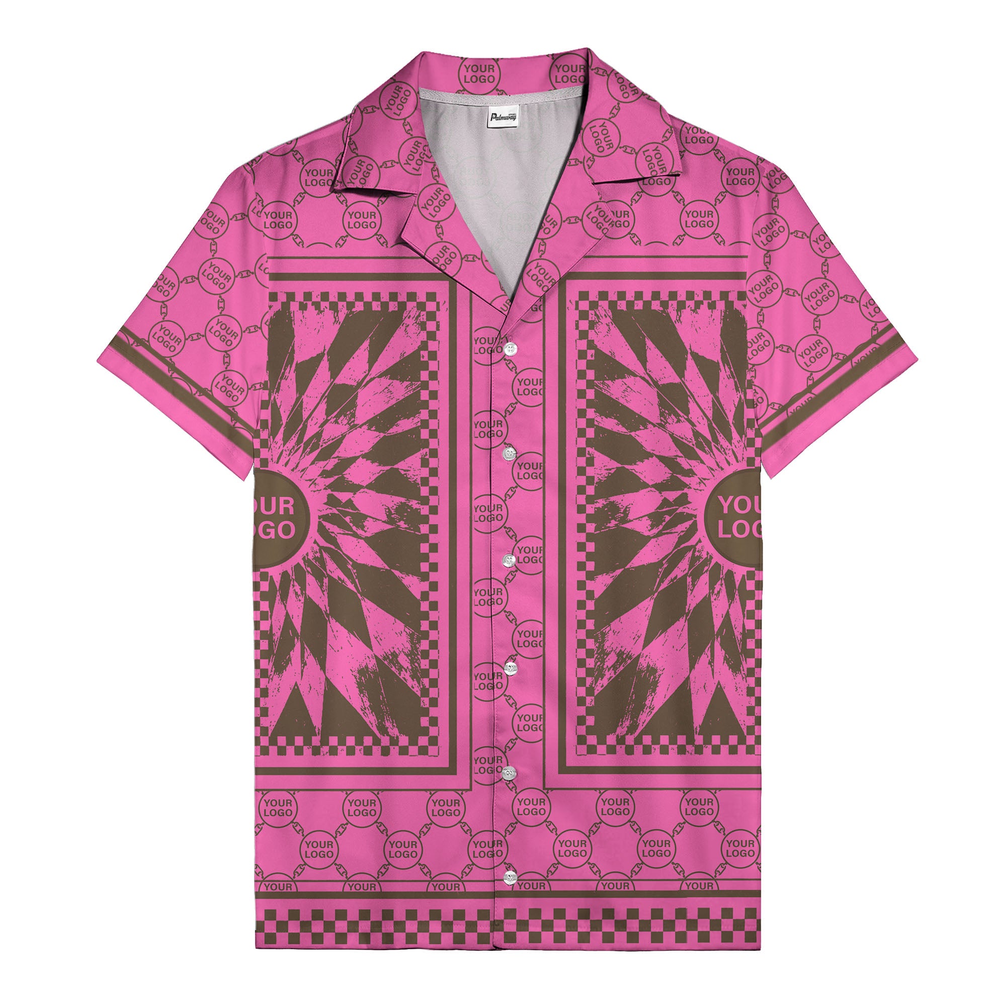 geometric palm leaves checkerboard border hawaiian shirt for men