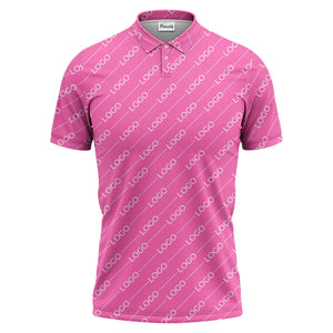 gold custom logo repeat pattern on black luxury minimalist polo shirt