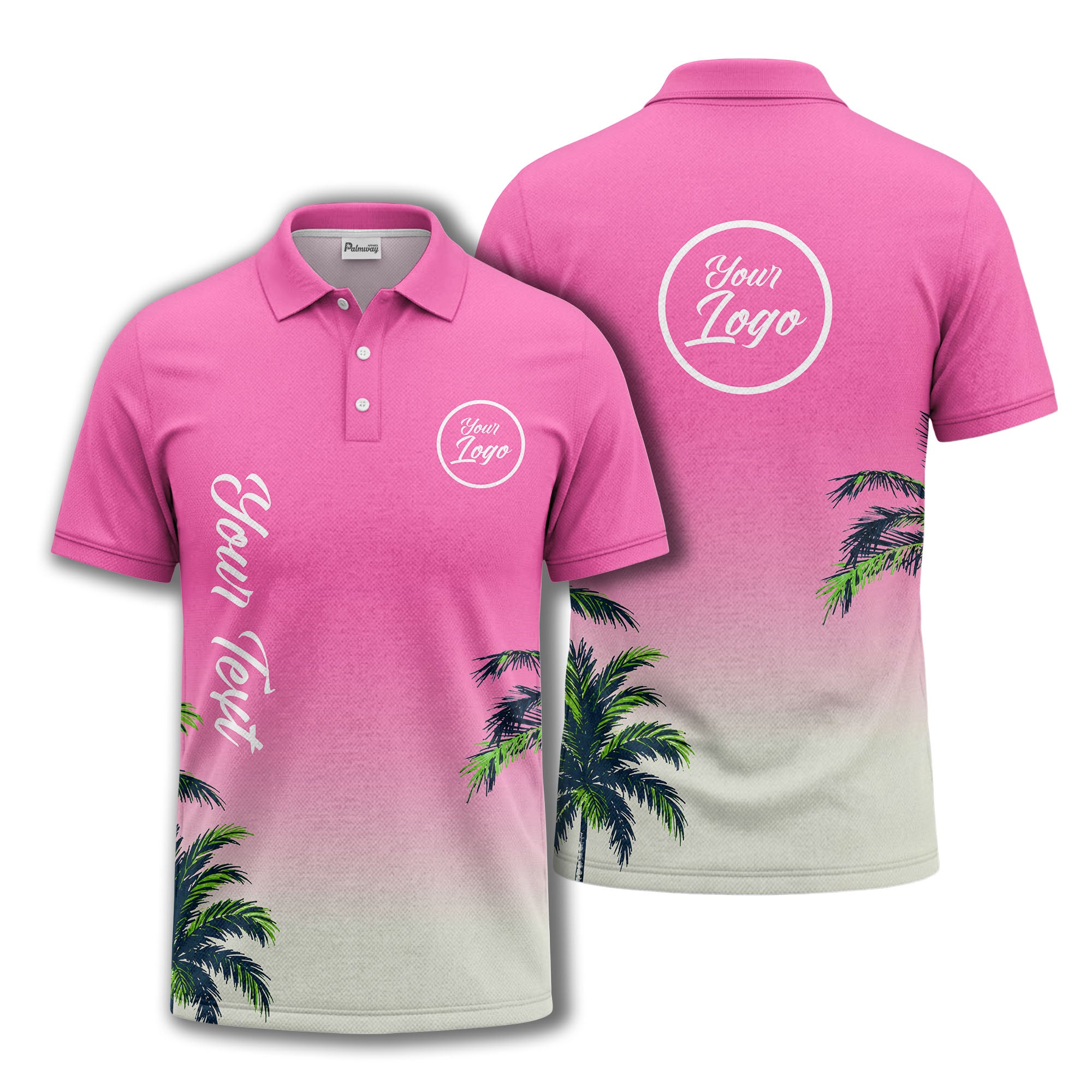 gradient fade palm trees silhouette polo shirt with custom text
