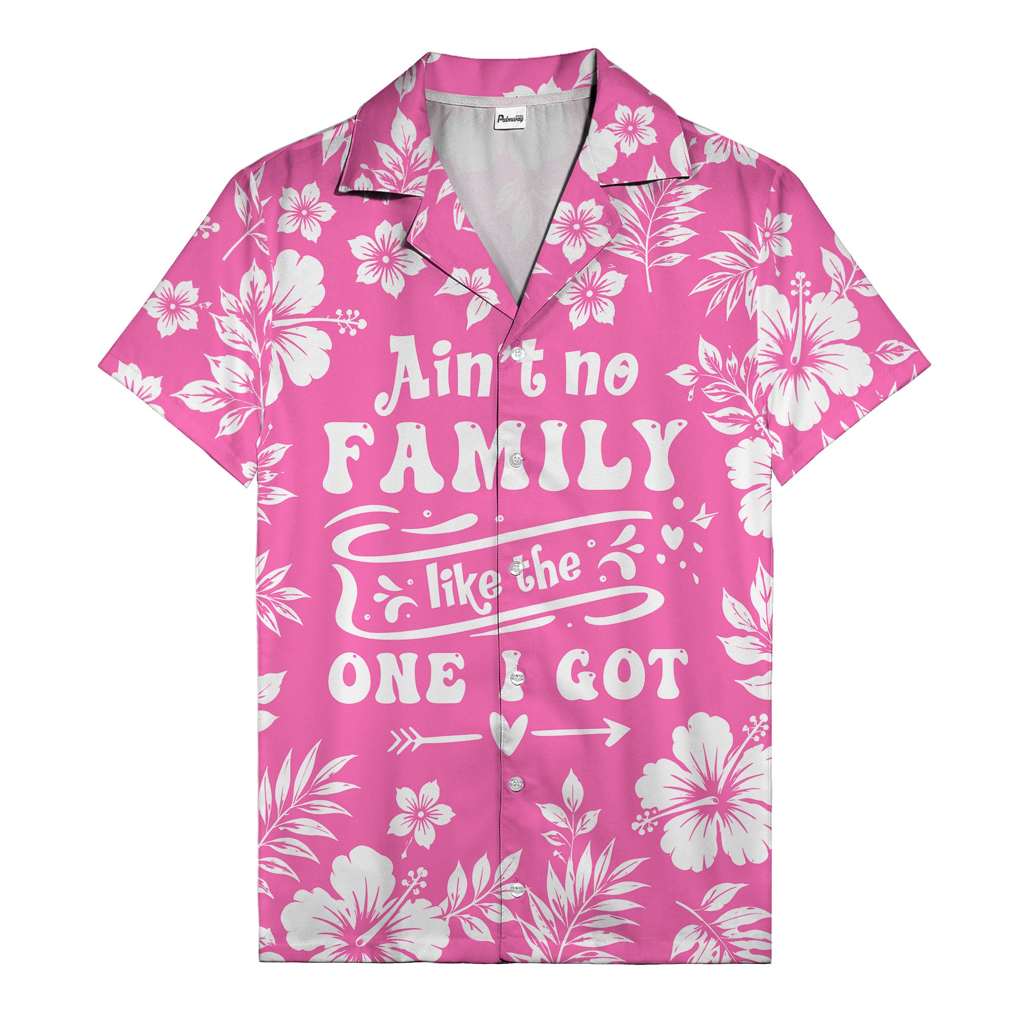 graphic white hibiscus & leaf family tribute hawaiian shirt