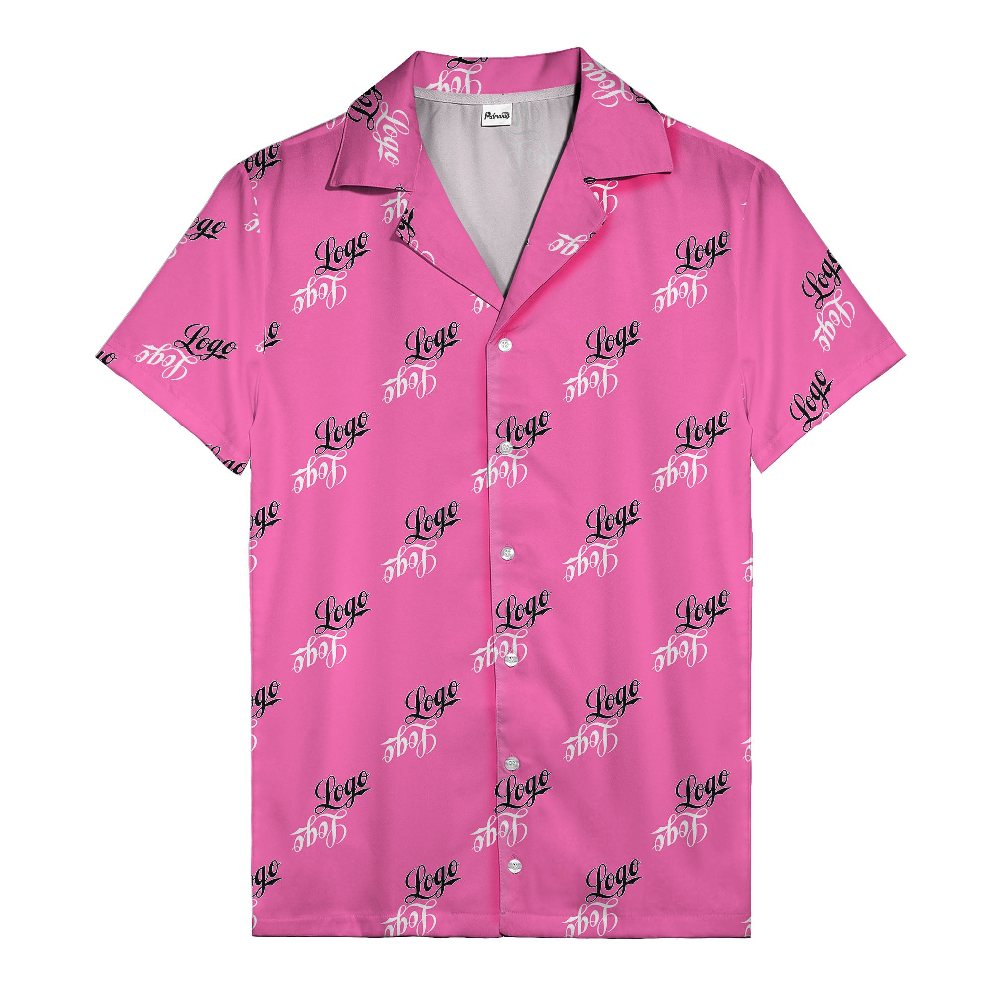 hand-drawn calligraphic script logo repeat black white hawaiian shirt for men