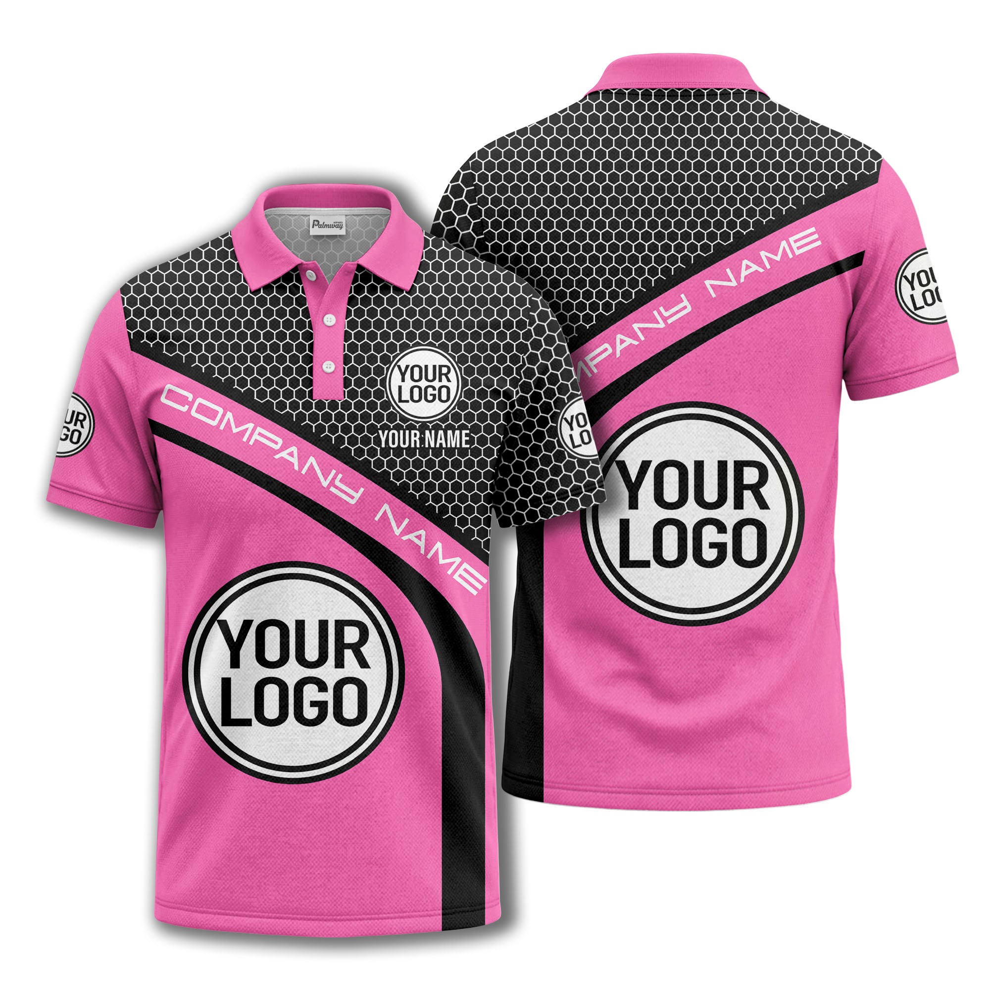 hexagonal grid monogram logo corporate polo shirt for men