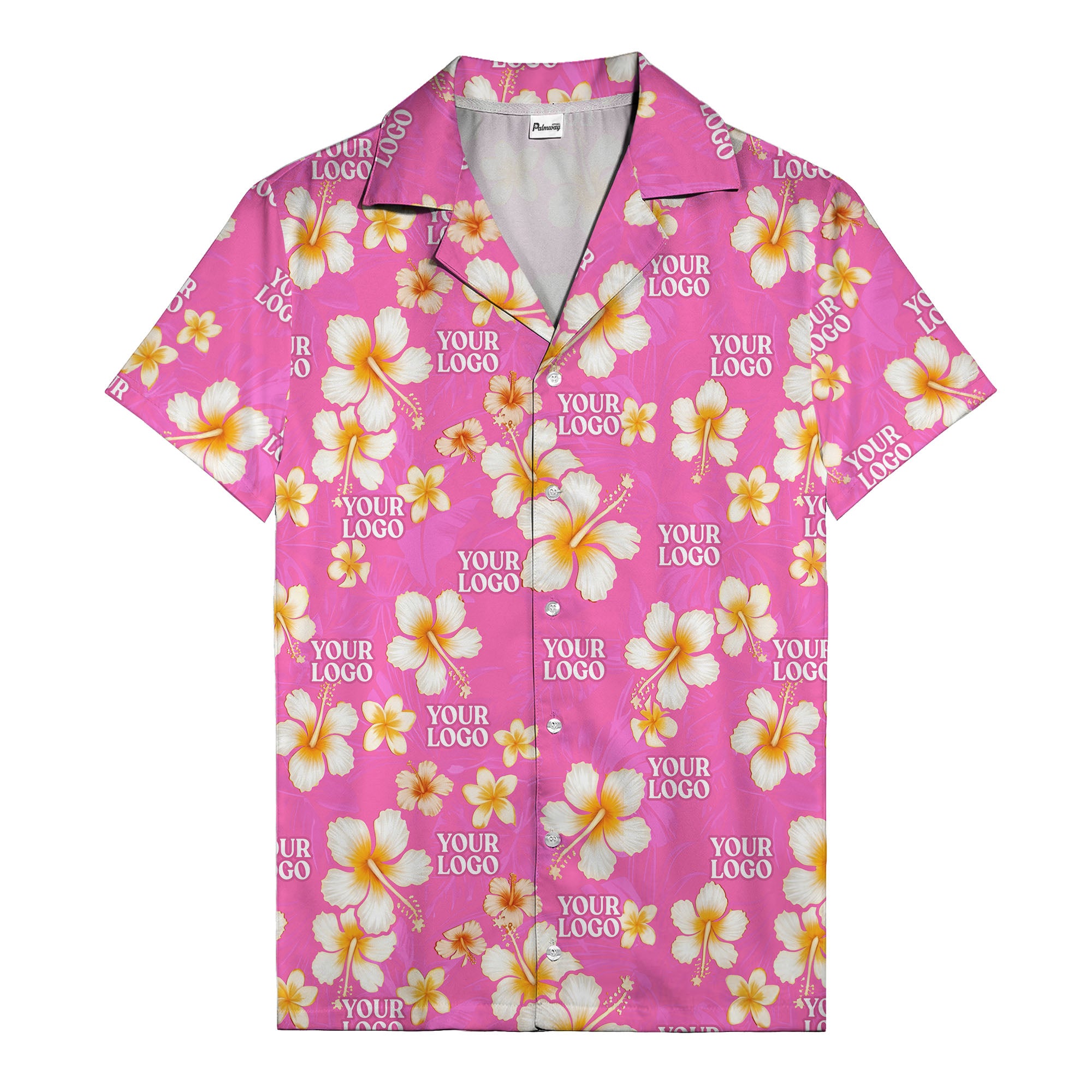 hibiscus & plumeria photoreal hawaiian shirt with customizable logo
