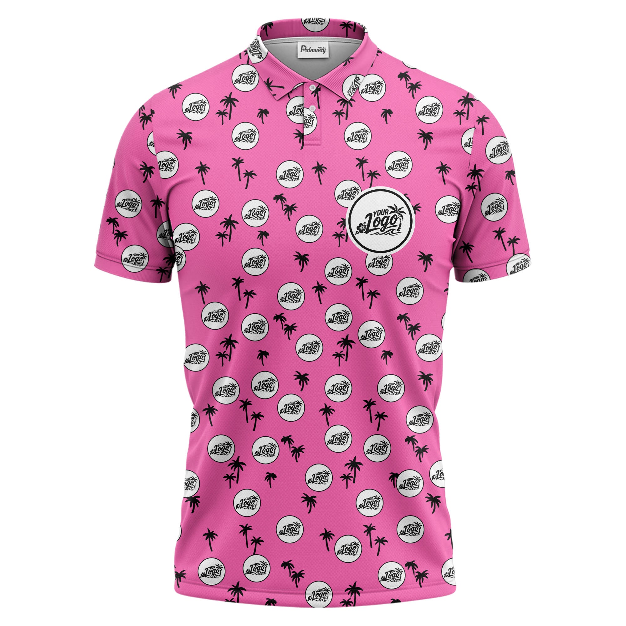 illustrated black tropical palm trees repeating polo shirt for summer beach days