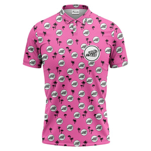 illustrated black tropical palm trees repeating polo shirt for summer beach days