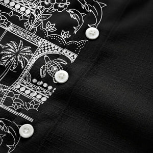 Illustrated Midnight Black Tropical Palm Tree Turtle Dolphin Hawaiian Shirt For Men