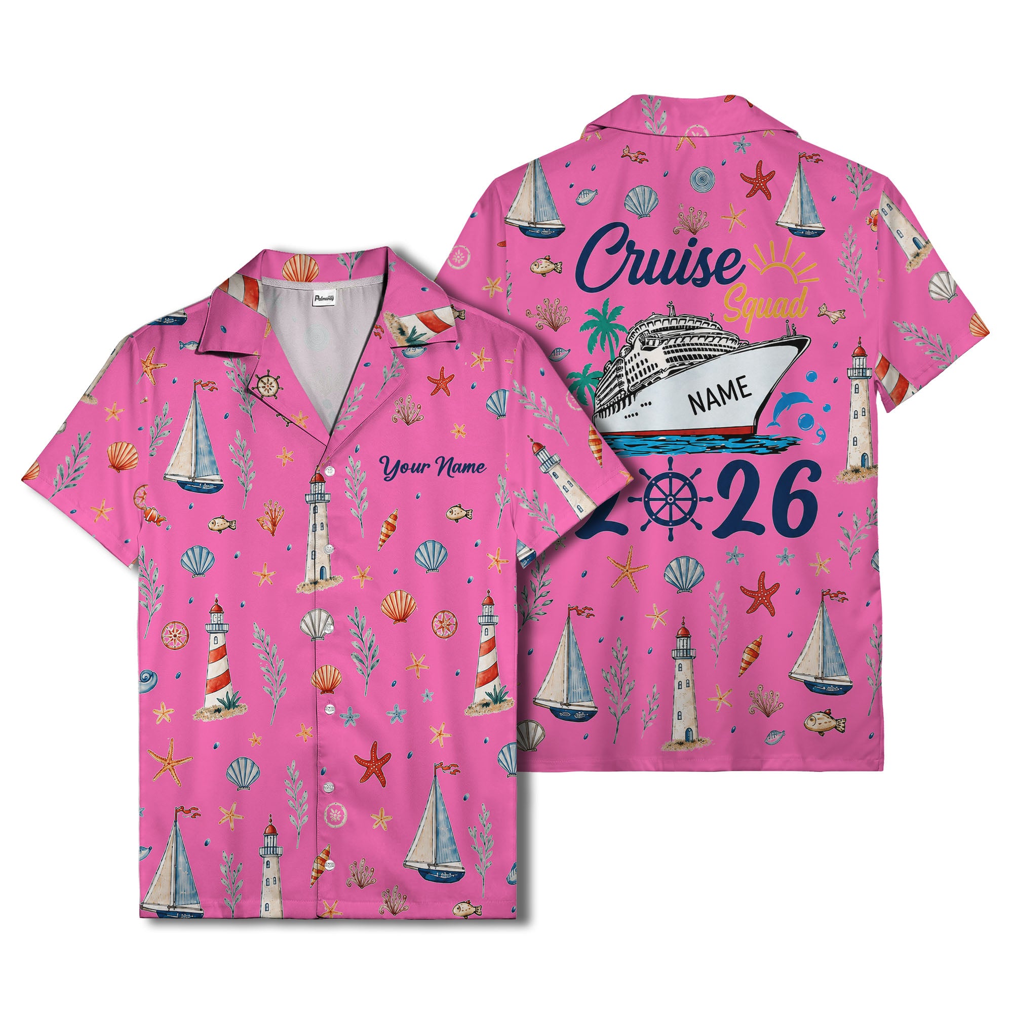 lighthouses sailboats seashells watercolor nautical hawaiian shirt for men