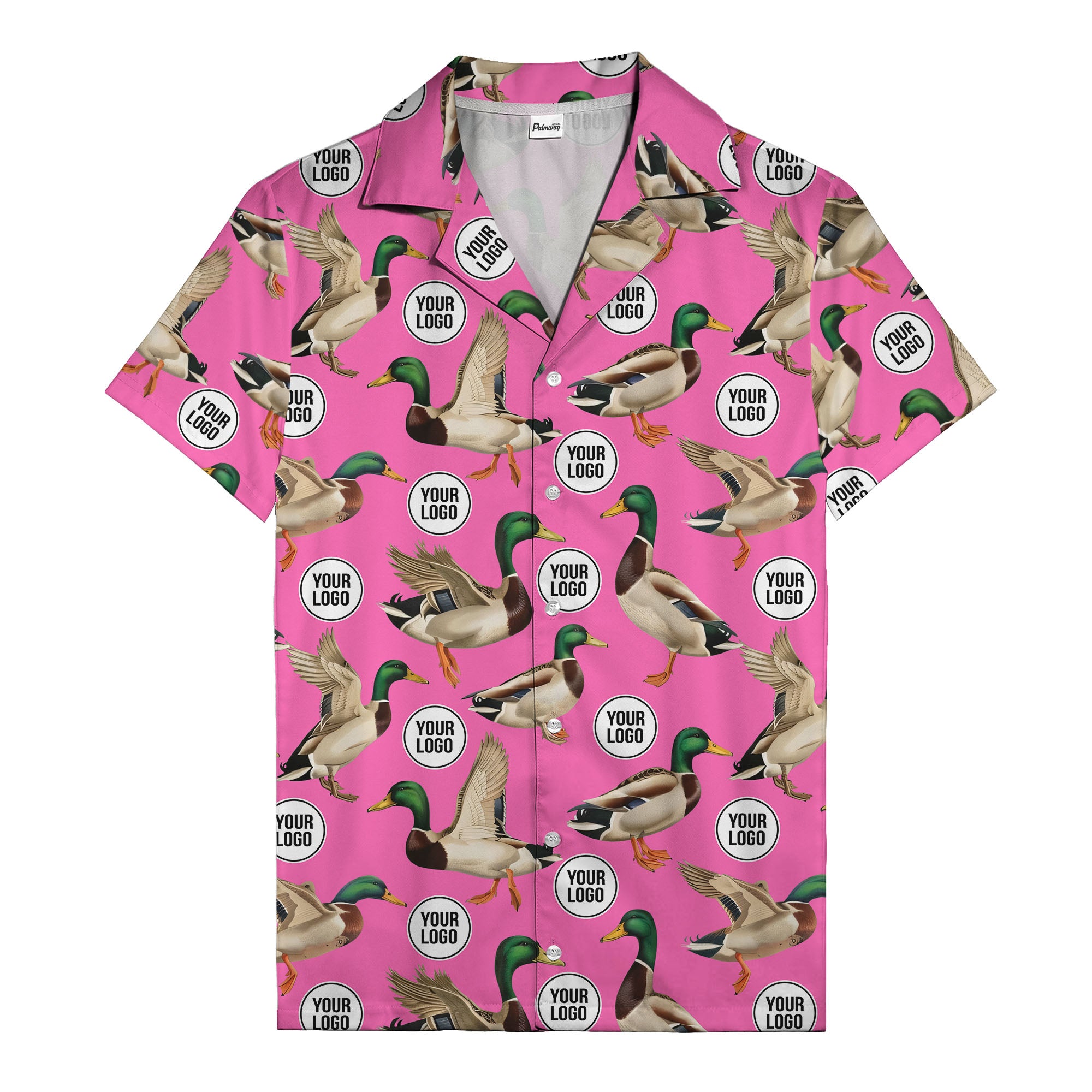mallard ducks in flight hawaiian shirt with custom logo repeat pattern men's
