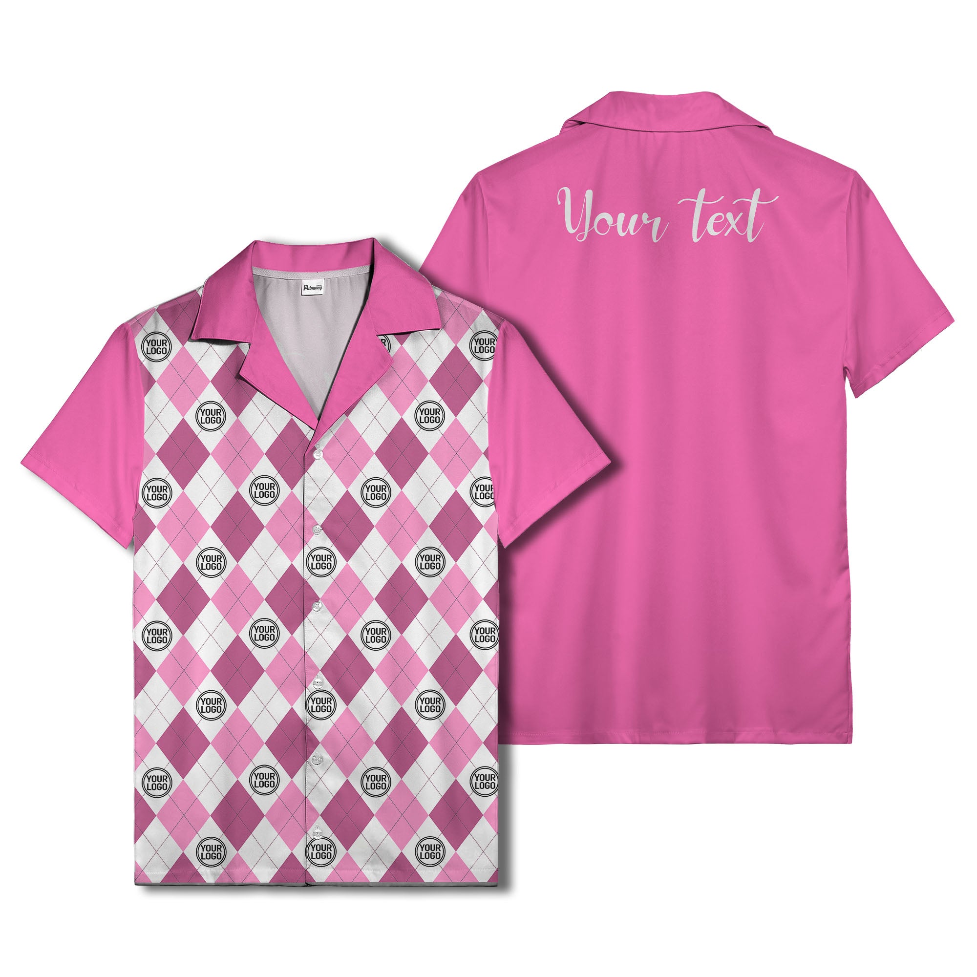 monochrome argyle diamonds golf logos hawaiian shirt