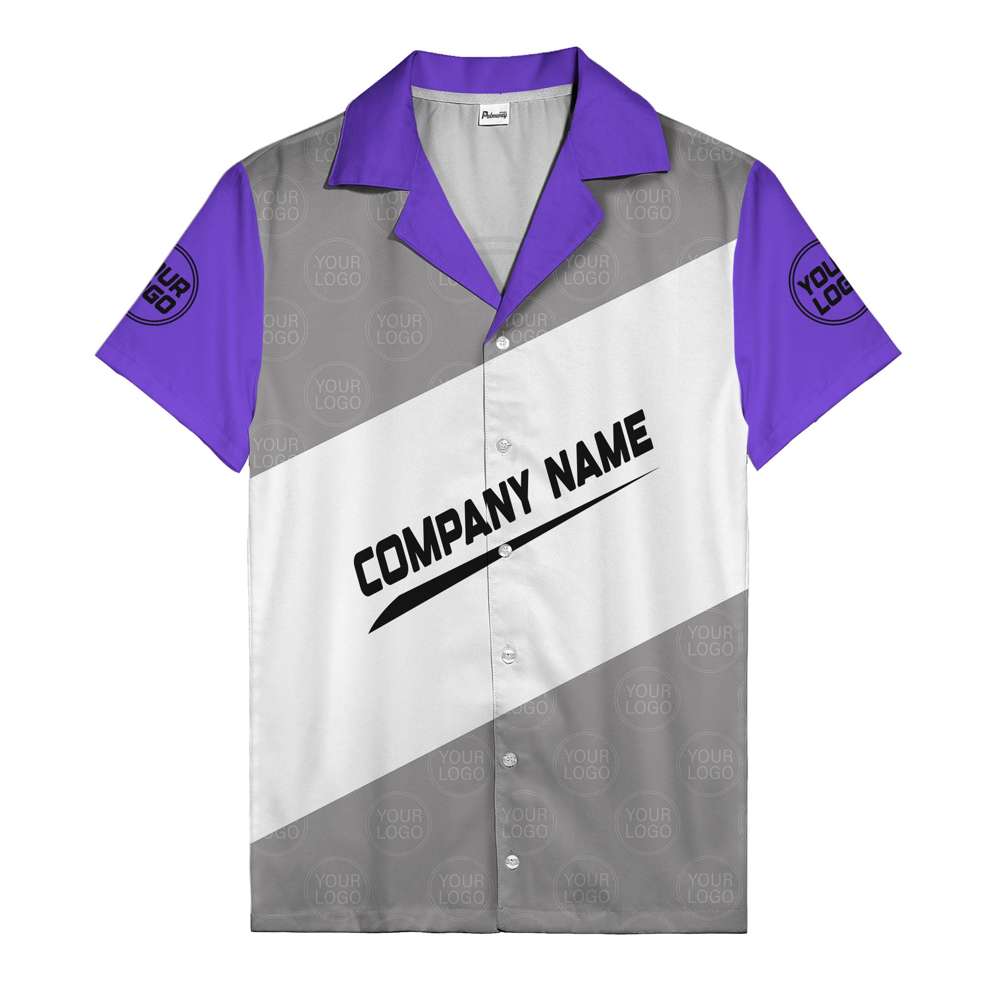 monochrome diagonal stripes & custom logo company name hawaiian shirt