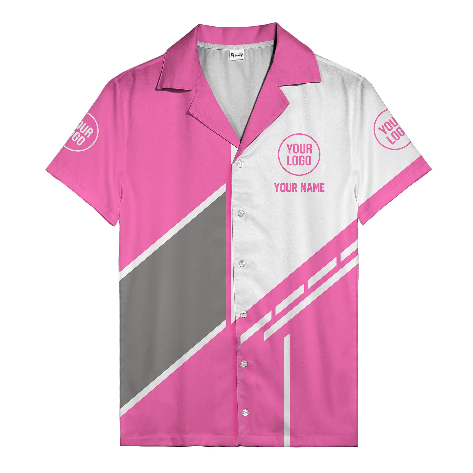 monochrome diagonal stripes & custom logo modern hawaiian shirt