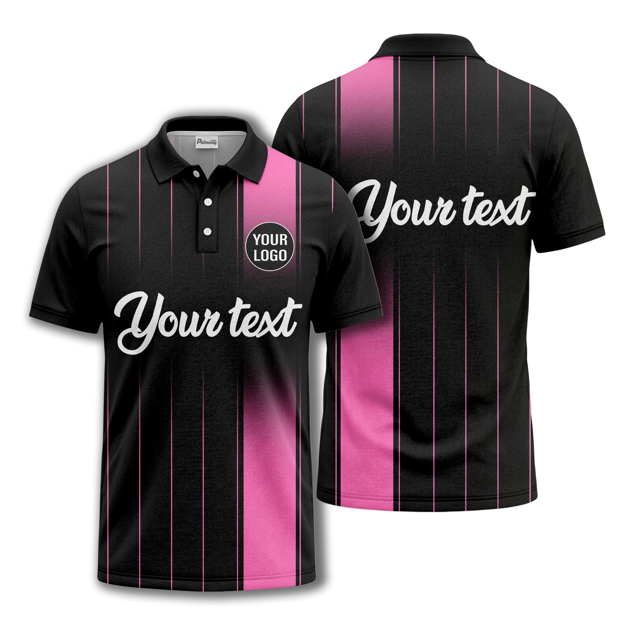 monochrome gradient vertical stripes with custom logo text polo shirt