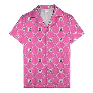 monochrome interlocking circles & logo repeat pattern hawaiian shirt for men