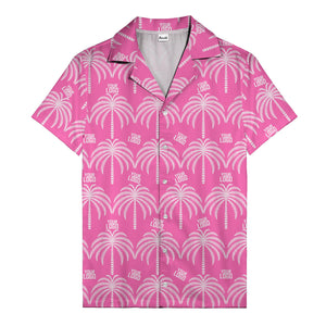 monochrome palm tree & custom logo repeat hawaiian shirt for men
