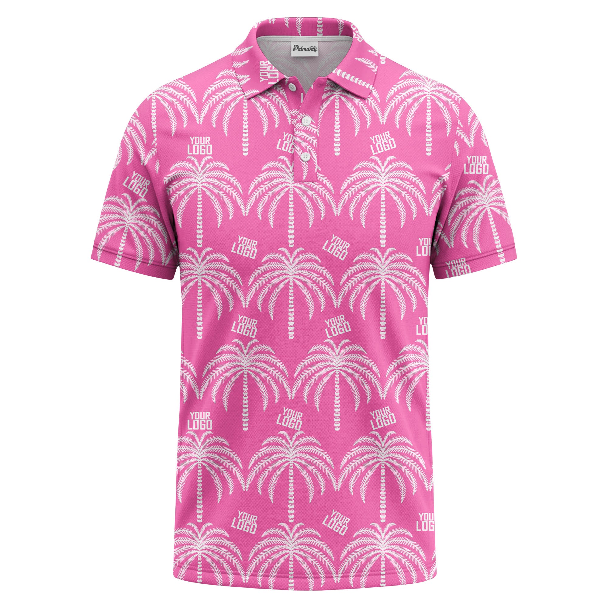 monochrome palm tree logo repeat hawaiian graphic polo shirt