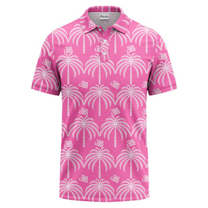 monochrome palm tree logo repeat hawaiian graphic polo shirt
