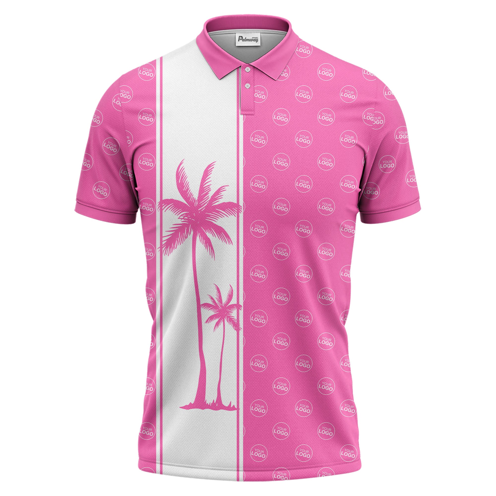 monochrome palm tree silhouette & logo repeat polo shirt