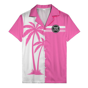 monochrome palm tree silhouette & stripe hawaiian shirt for men