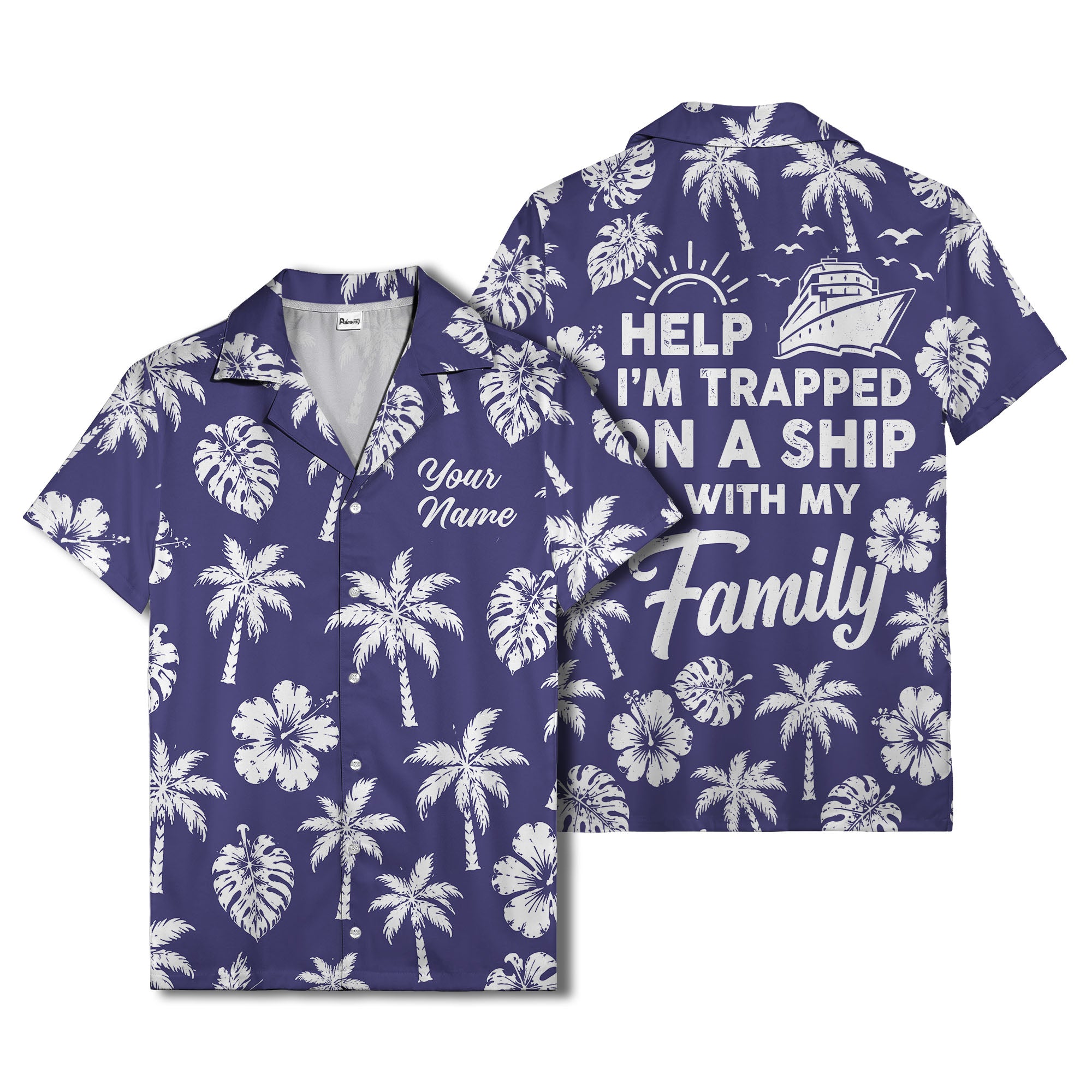 monochrome palm trees and hibiscus hawaiian shirt for men