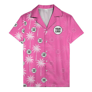 monochrome palm trees & custom logo repeat hawaiian shirt