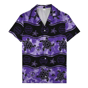 monochrome sea turtles & starfish repeat pattern hawaiian shirt for men